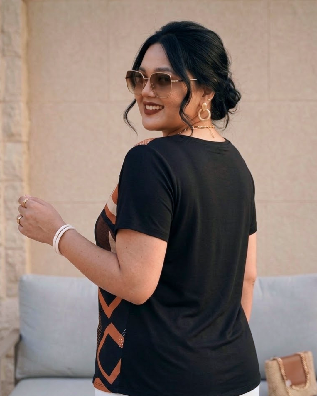 Blusa Crepinho Estampa Folhas Costas Malha