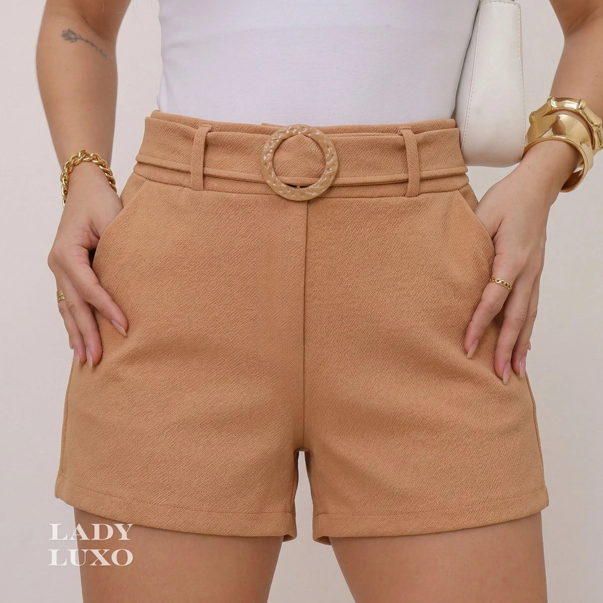 Shorts Malha Crepe Cinto Fivela - M