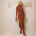 Vestido Longo Midi Gola Alta Manga Longa Anarruga Premium