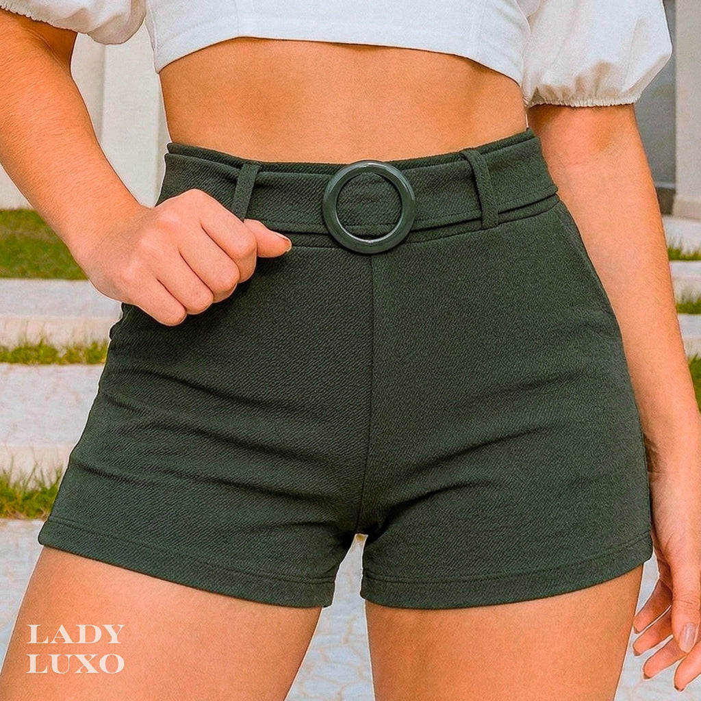 Shorts Malha Crepe Cinto Fivela - P