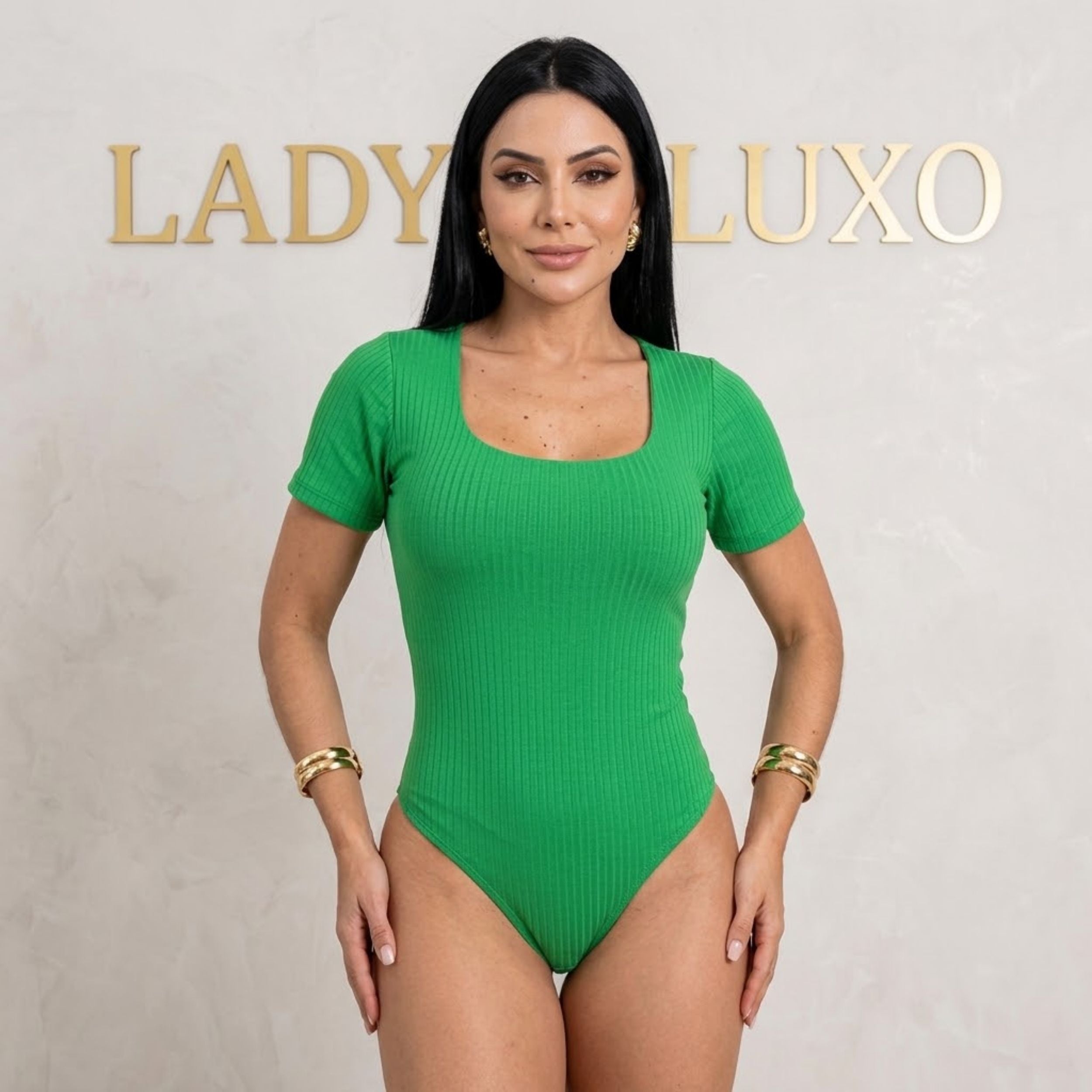 Body Feminino Manga Curta Decote Quadrado Malha Canelada
