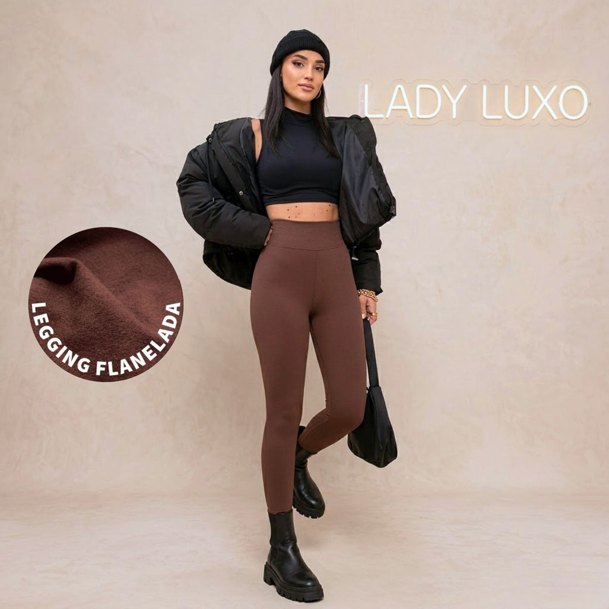 Legging Forrada Flanelada Térmica Quentinha - Marrom