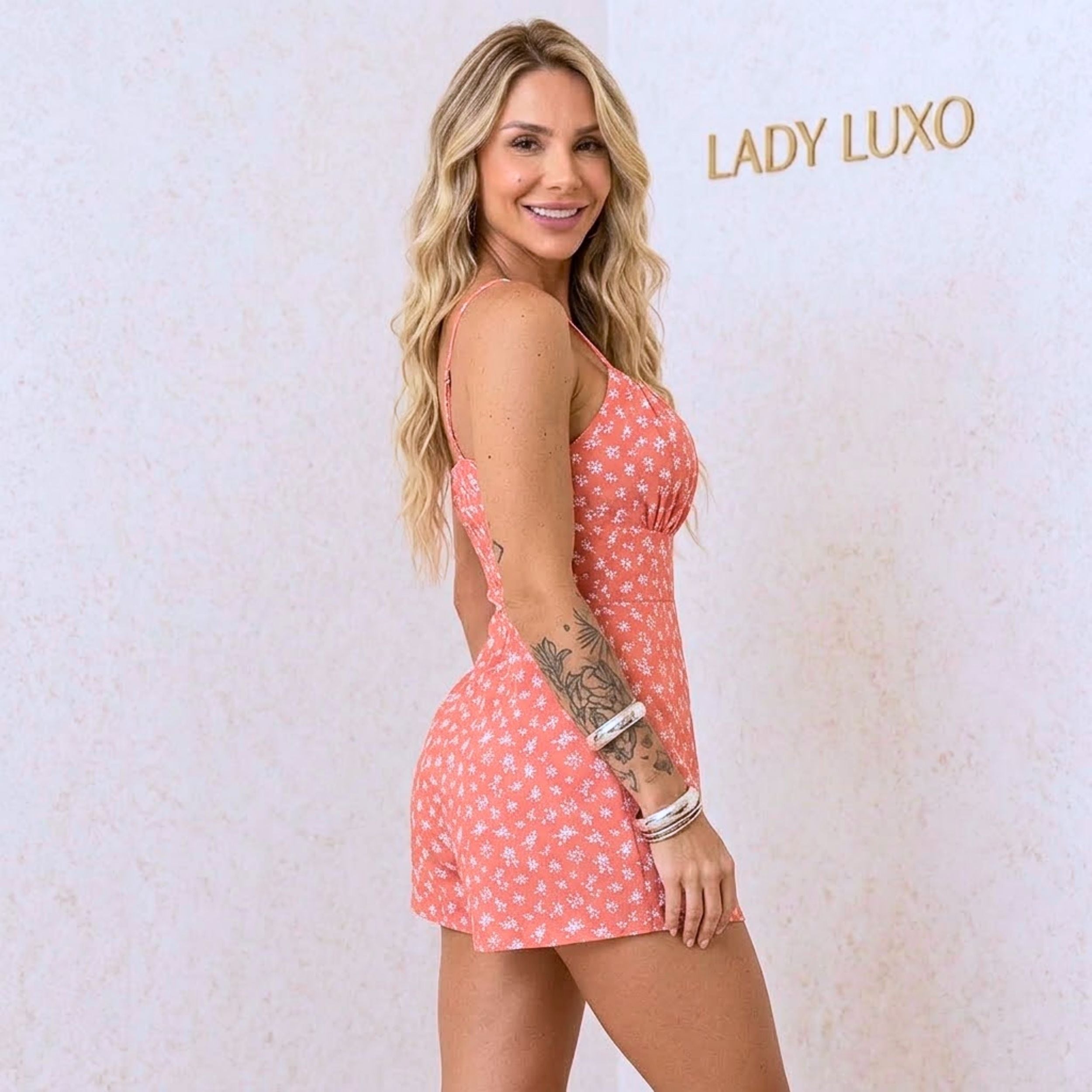 Macaquinho Estampado Com Bojo Costas Lastex Florido