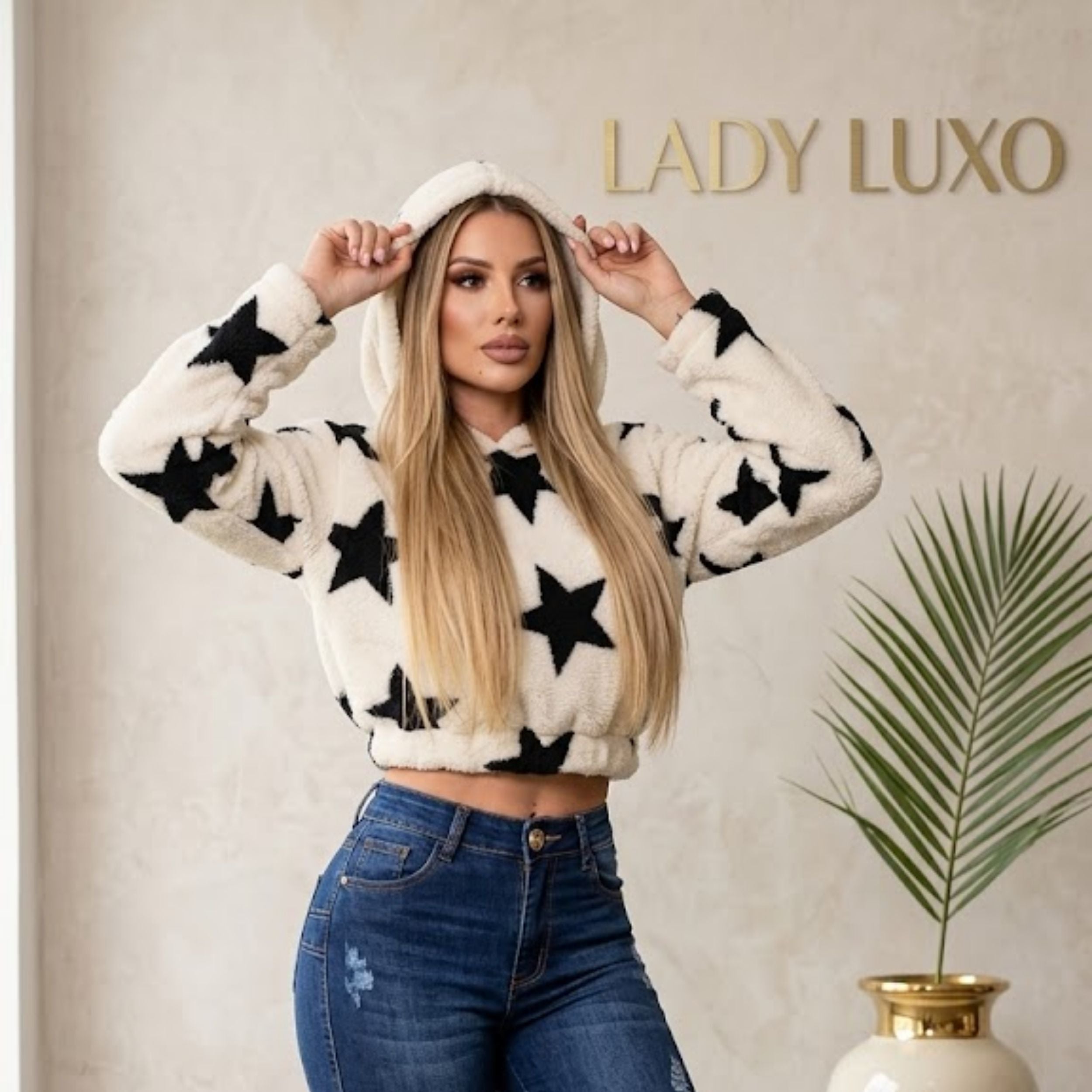 Blusa Agasalho Feminino Manga Longa Peluciada Teddy Estrelas