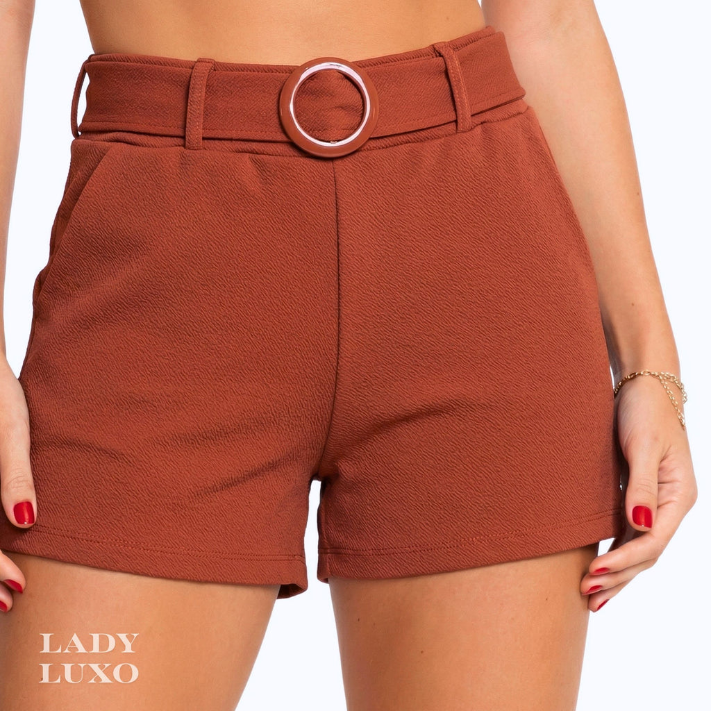 Shorts Malha Crepe Cinto Fivela - P