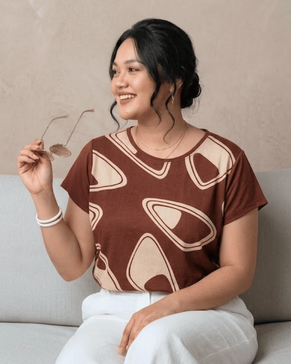 Blusa Crepinho Estampa Organica Costas Malha