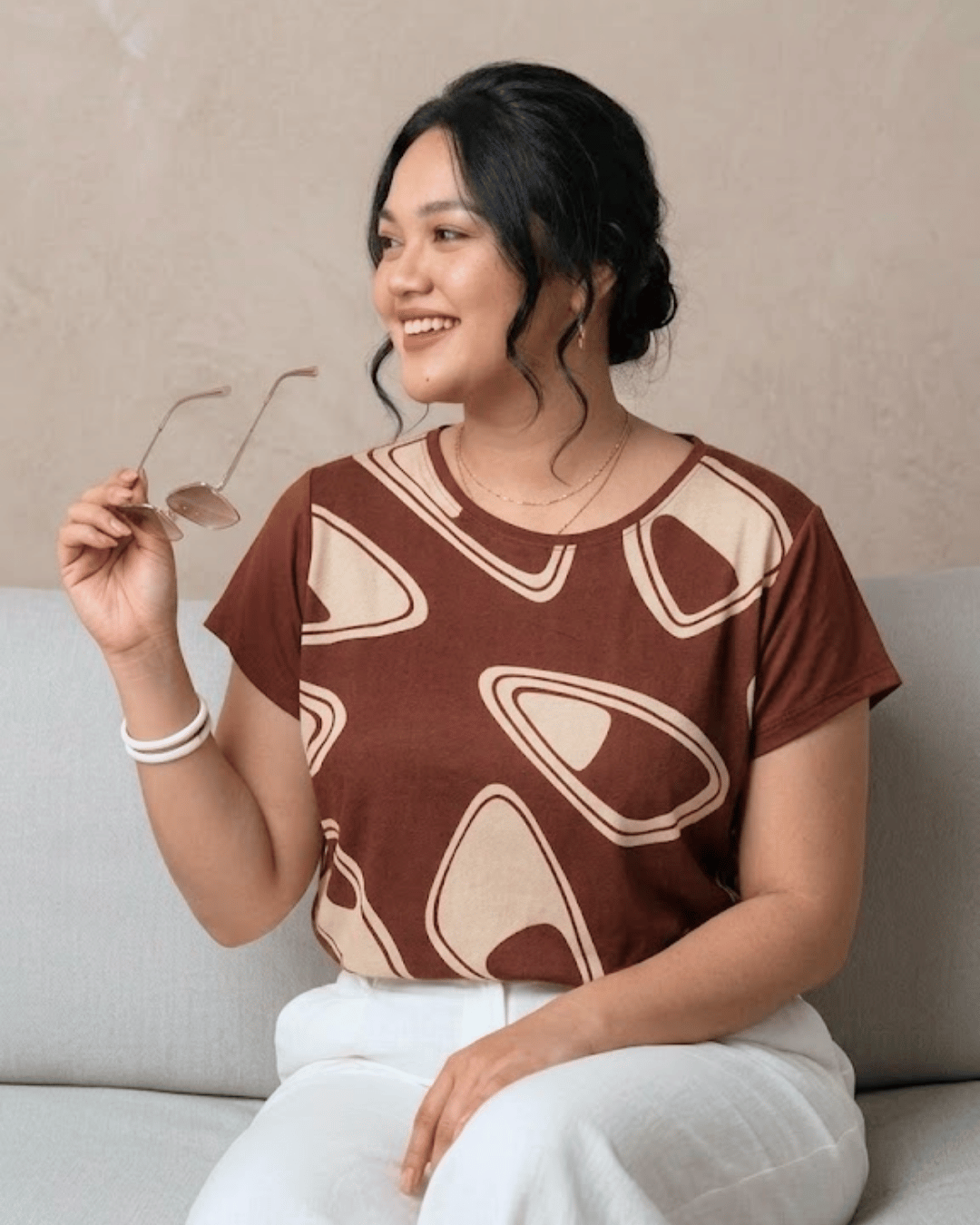 Blusa Crepinho Estampa Organica Costas Malha