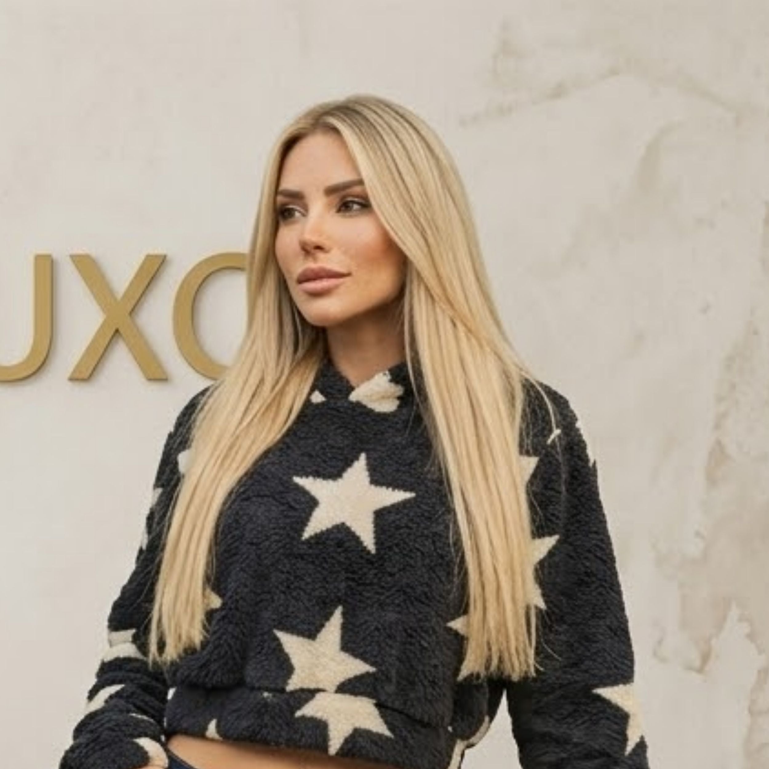 Blusa Agasalho Feminino Manga Longa Peluciada Teddy Estrelas