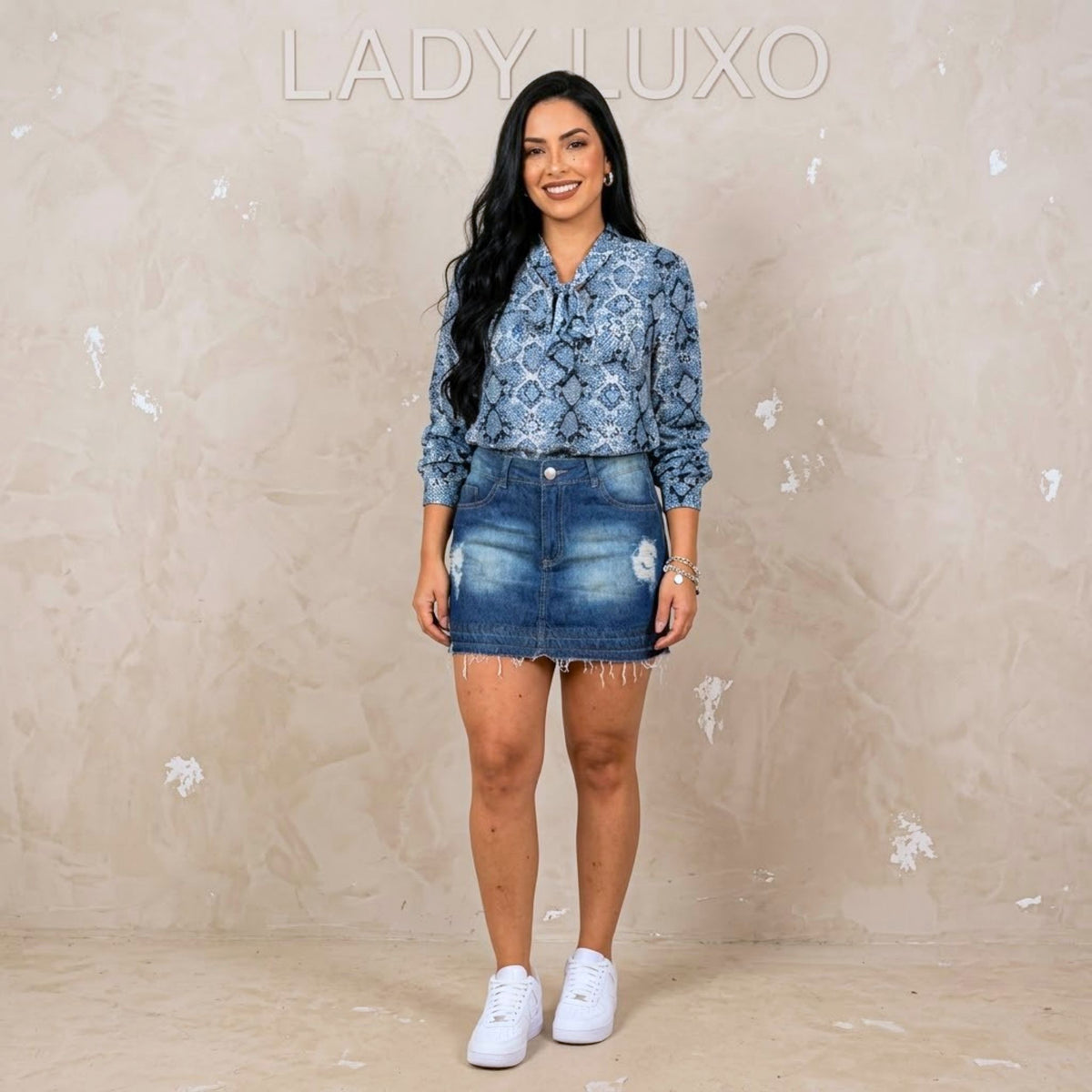 Blusa Feminia Manga Longa Camisa Laço - Azul