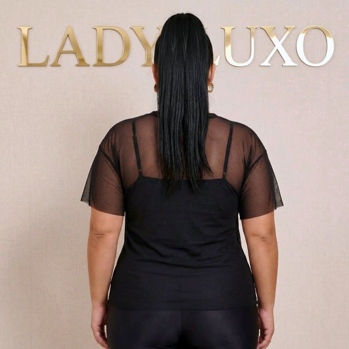 Blusa Camiseta Feminina de Tule Transparente Fitness Plus Size