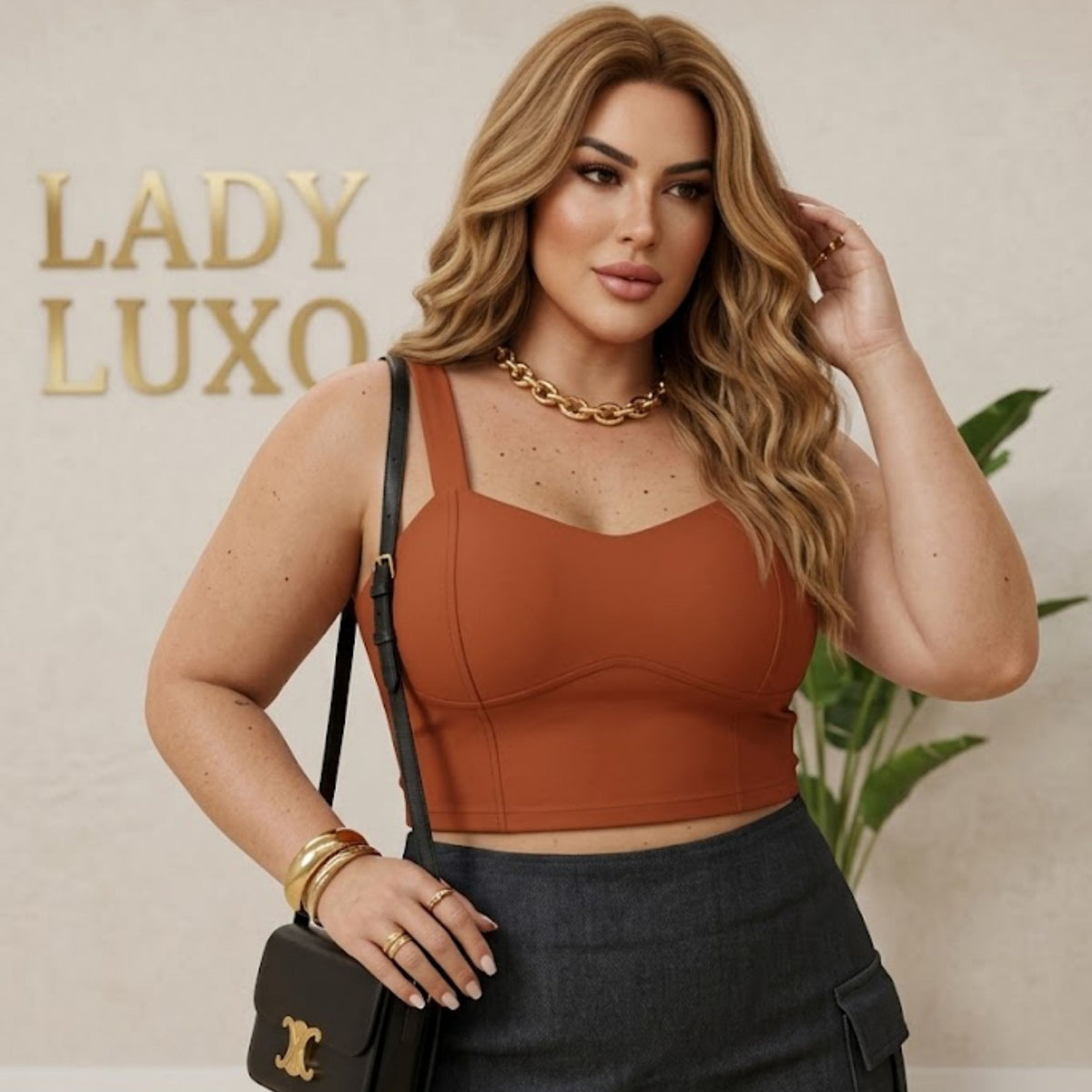 Cropped Bengaline Feminino Alça Larga Com Bojo Plus