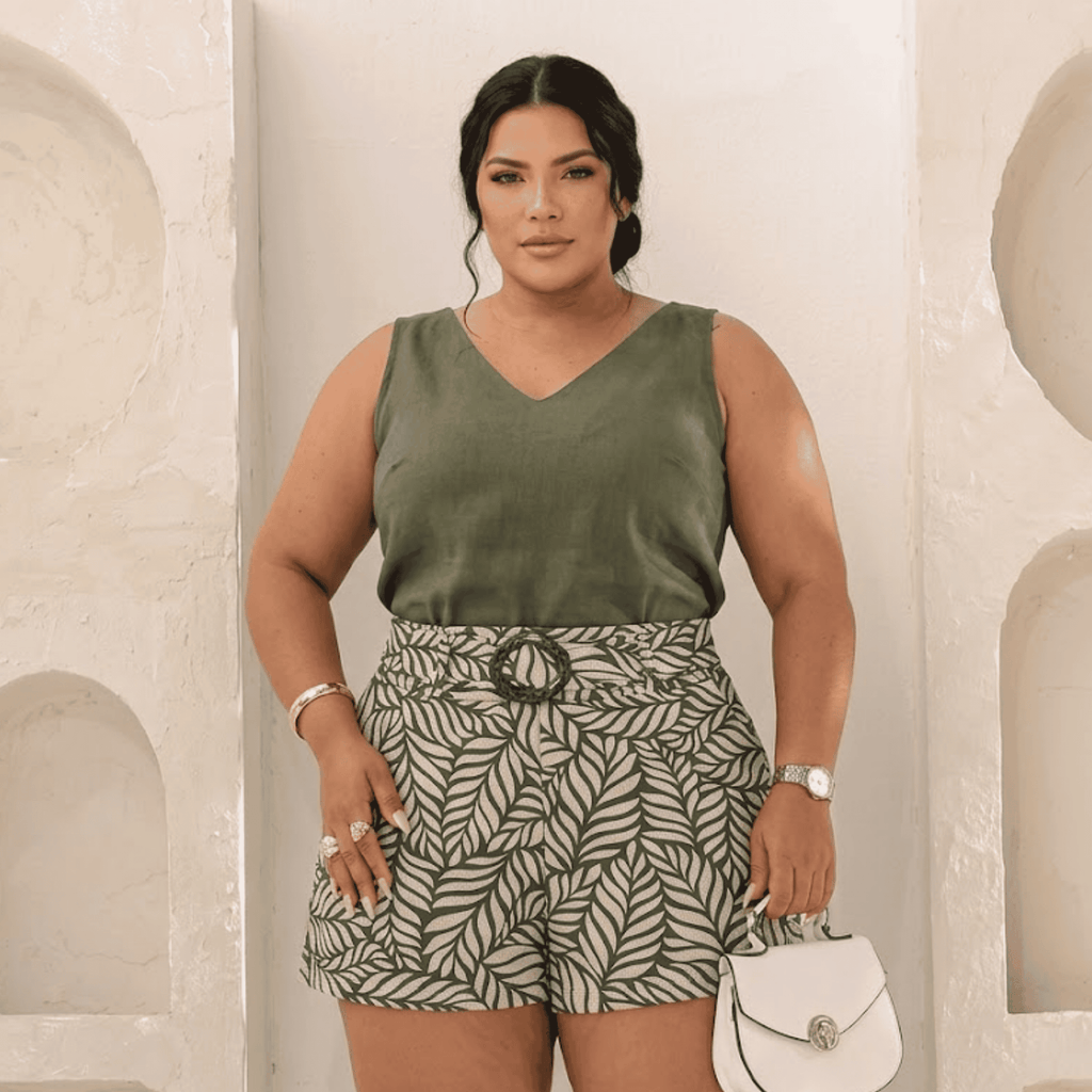 Blusa Regata Decote V Linho - M