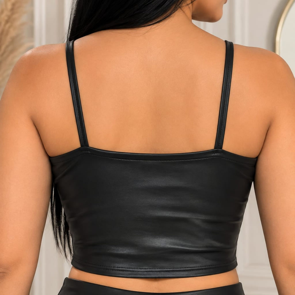 Cropped Alcinha Couro Cirre Ziper Frente