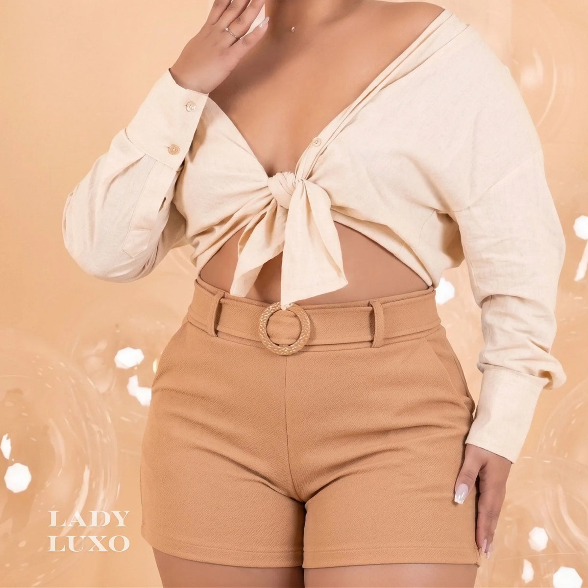 Shorts Malha Crepe Cinto Fivela - G