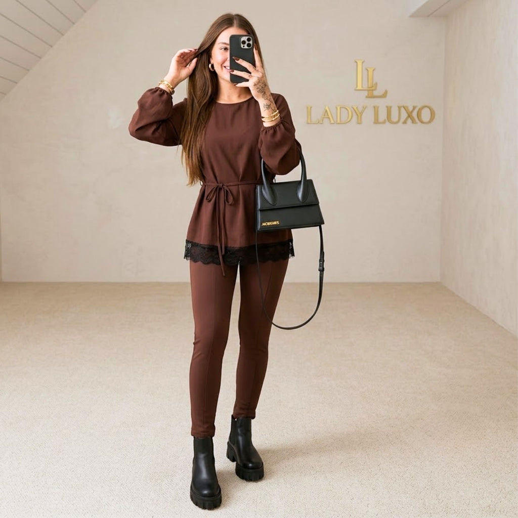Blusa Manga Longa Cintinho Barra Detalhe Renda