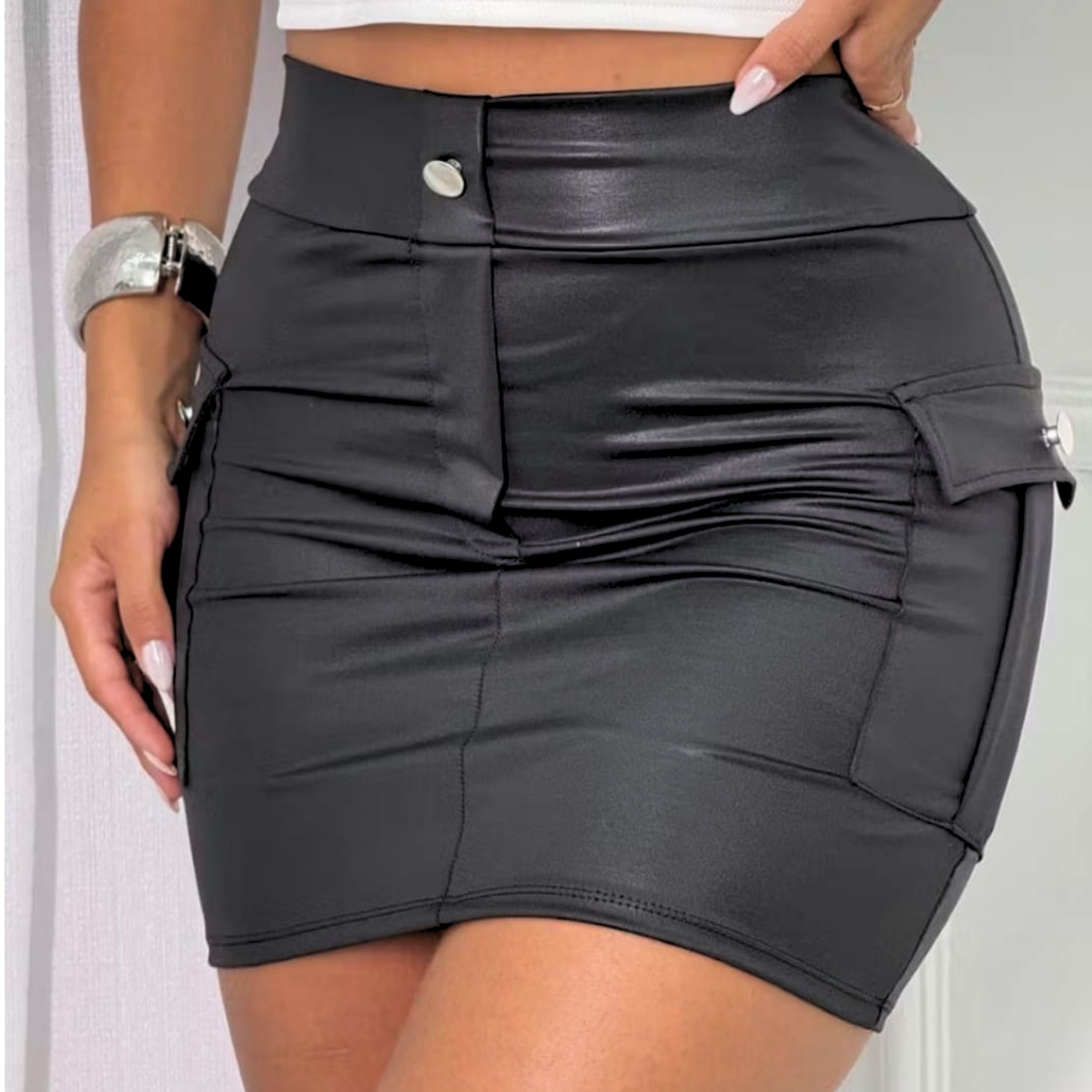 Saia Bolso Lateral Cargo Couro Cirre Zero Transparência