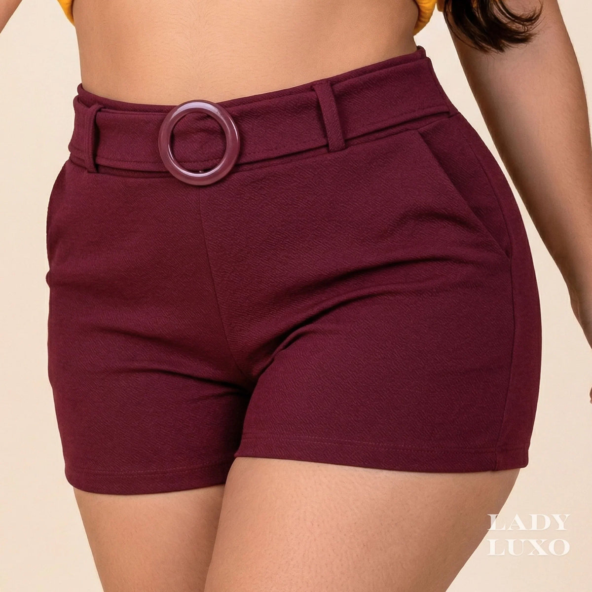 Shorts Malha Crepe Cinto Fivela - G