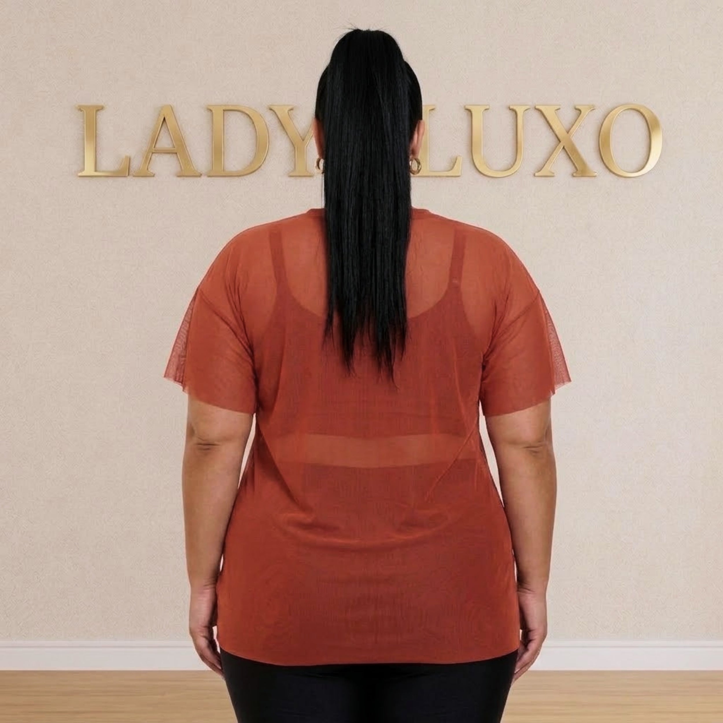Blusa Camiseta Feminina de Tule Transparente Fitness Plus Size