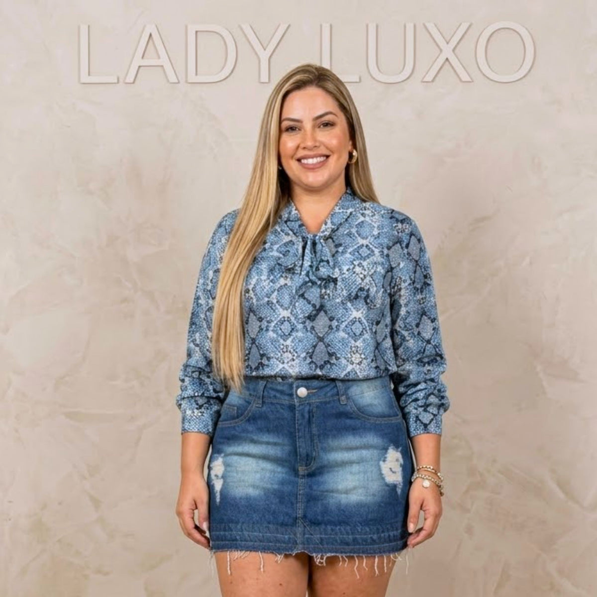 Blusa Feminia Manga Longa Camisa Laço - Azul