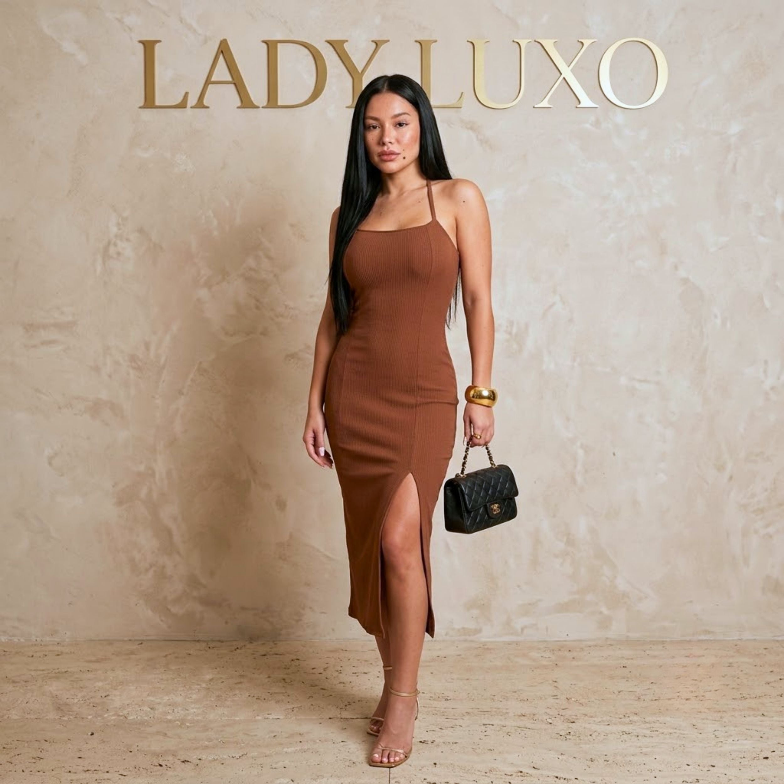 Vestido Midi Costas Nua Cruzada com Amarração