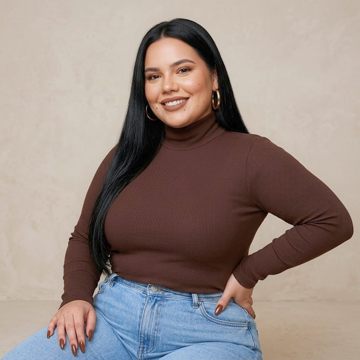 Blusa Gola Alta Manga Longa Cacharrel Ribana Plus Size