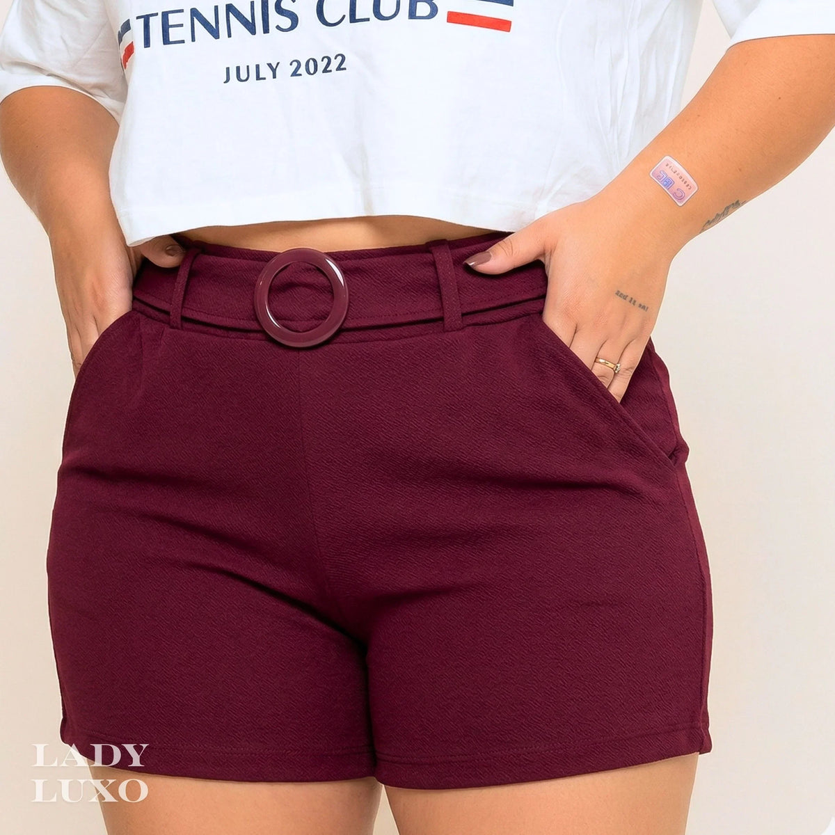 Shorts Malha Crepe Cinto Fivela - GG