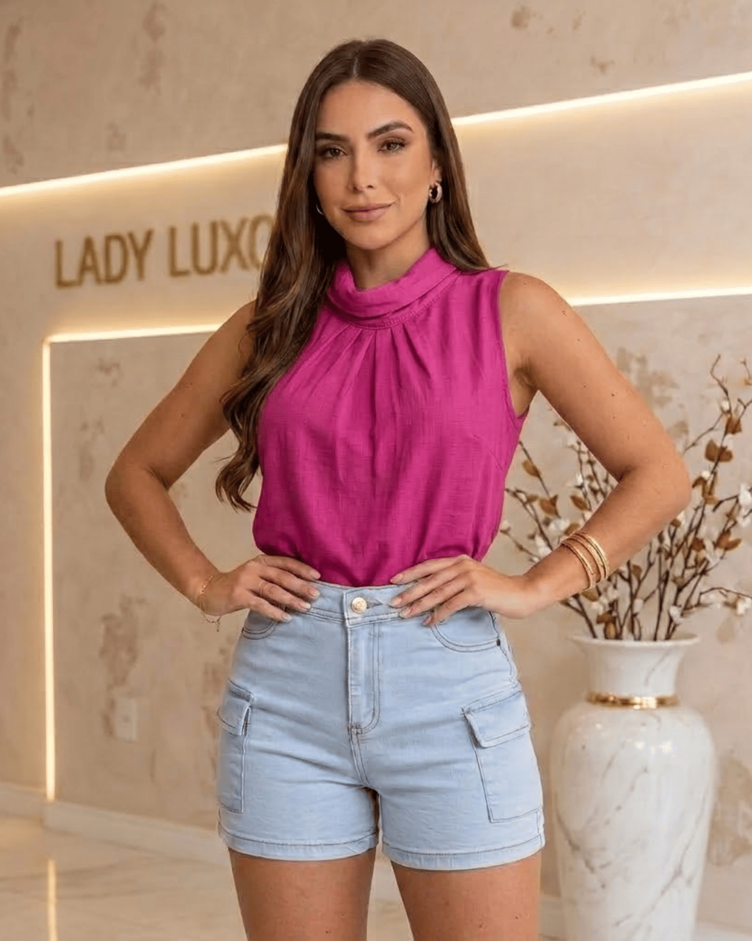 Blusa Social Cava Americana Botão Perola Viscolinho - M