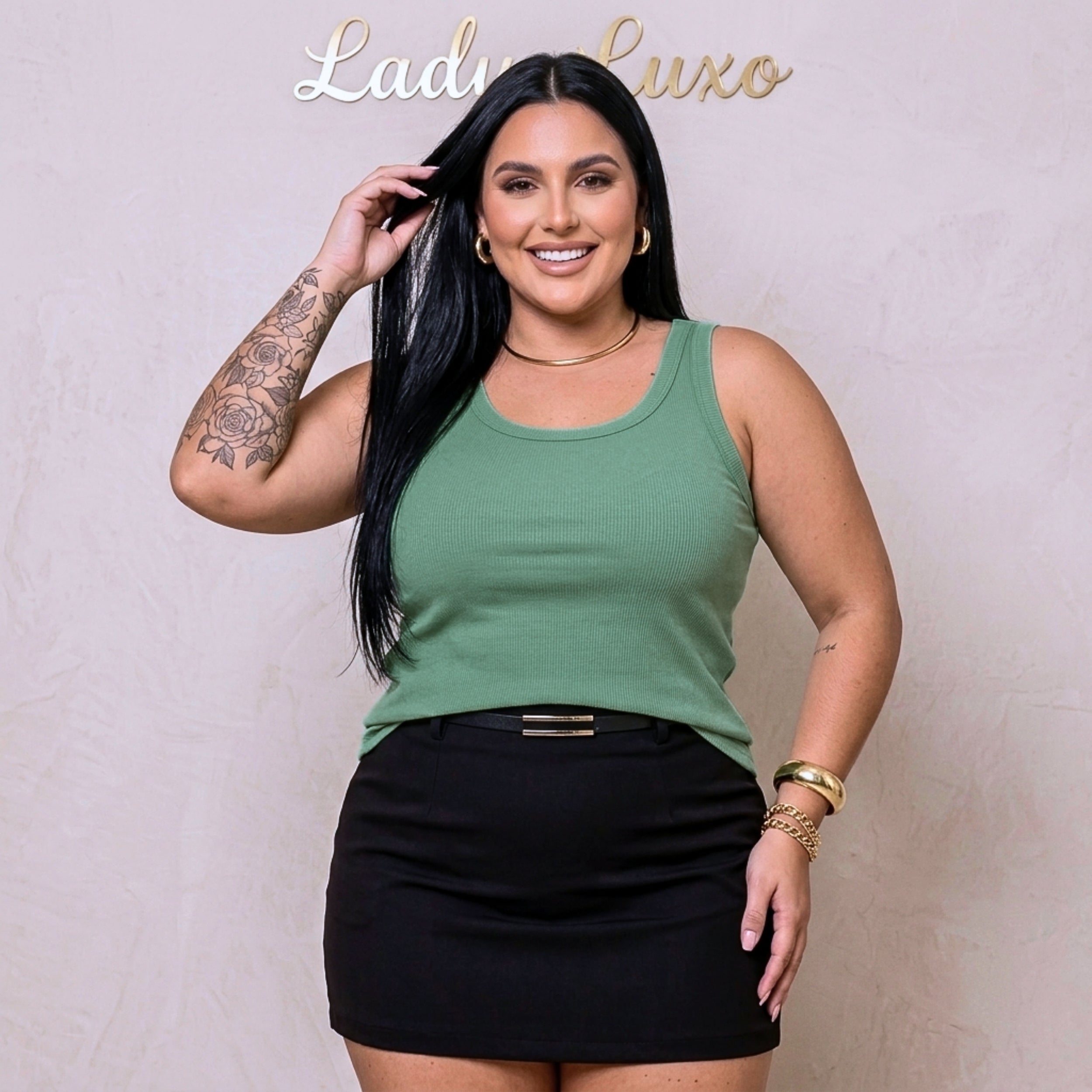 Blusa Regata Alça Fina Ribana Plus Size