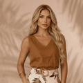 Blusa Regata Decote V Linho - M
