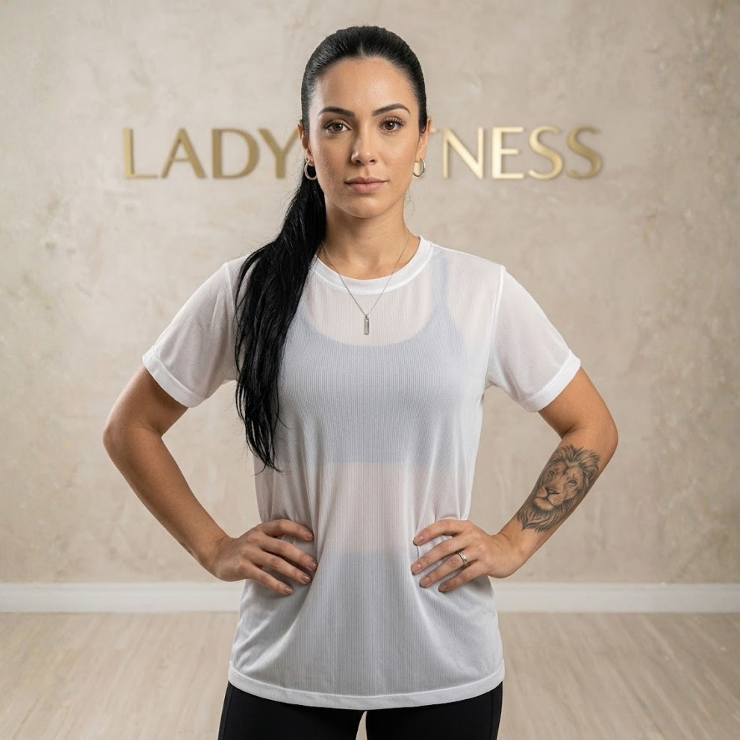 Camiseta Feminina Tule Transparente Fitness P/M