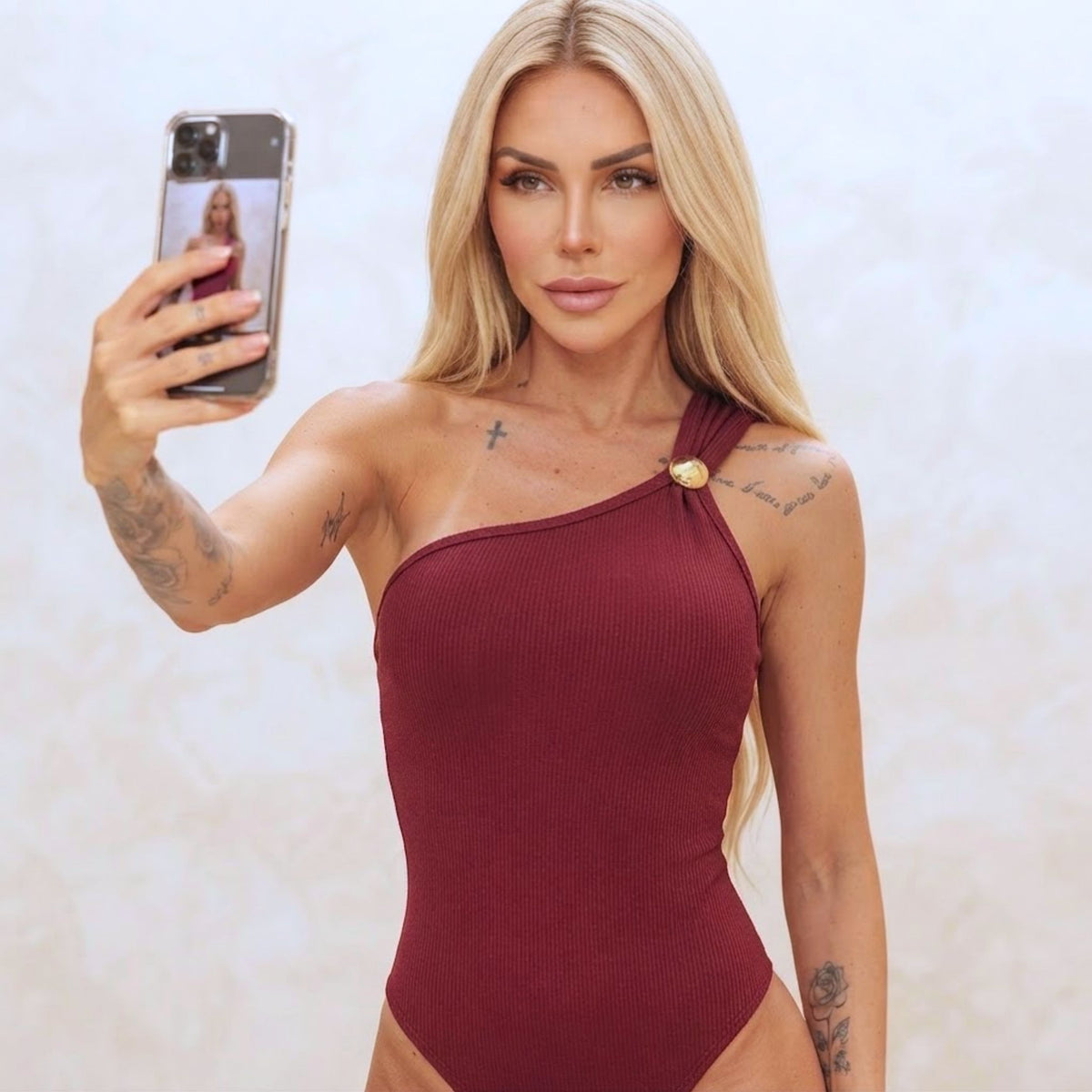Body Um Ombro Fivela Bola Dourada Anarruga