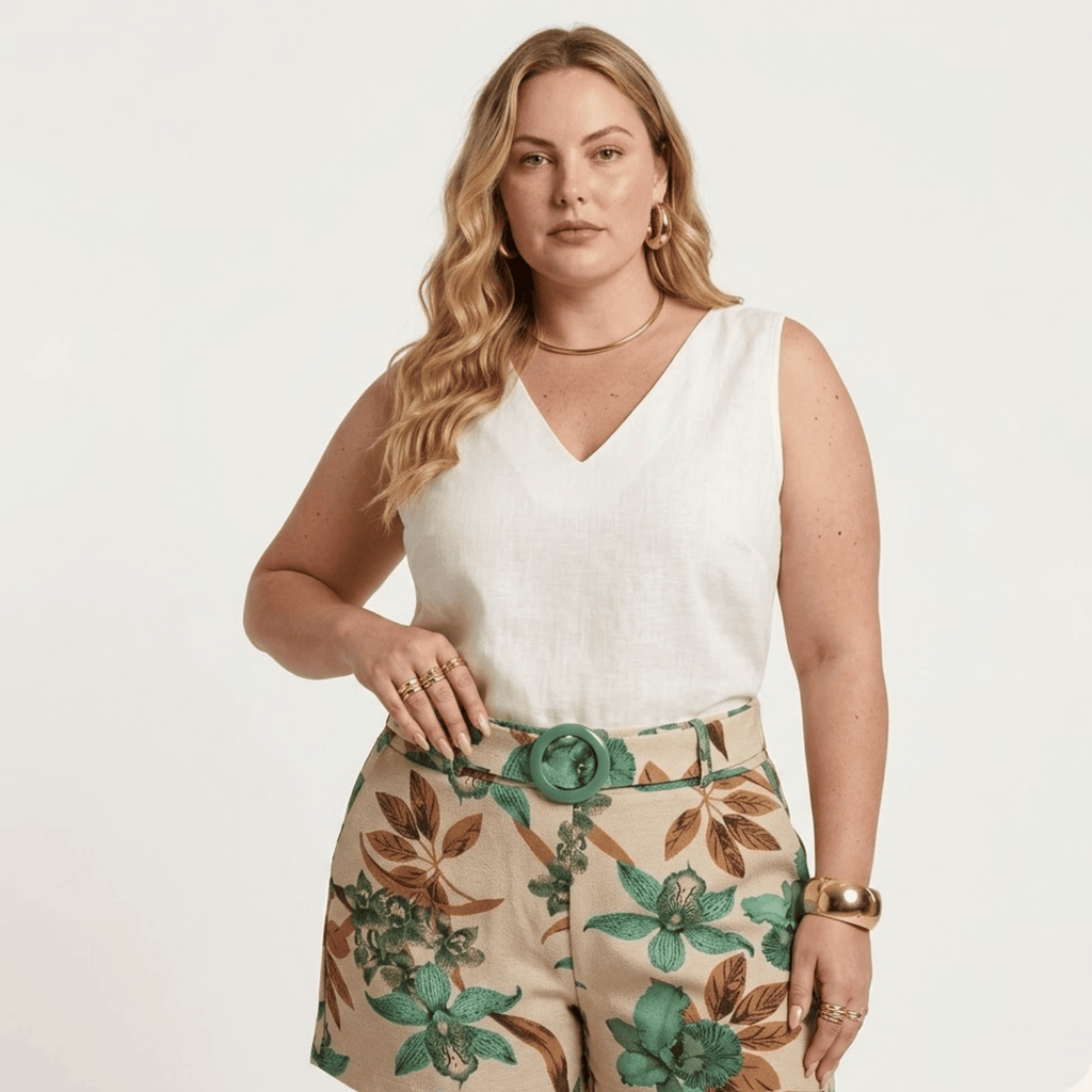 Blusa Regata Decote V Linho - M