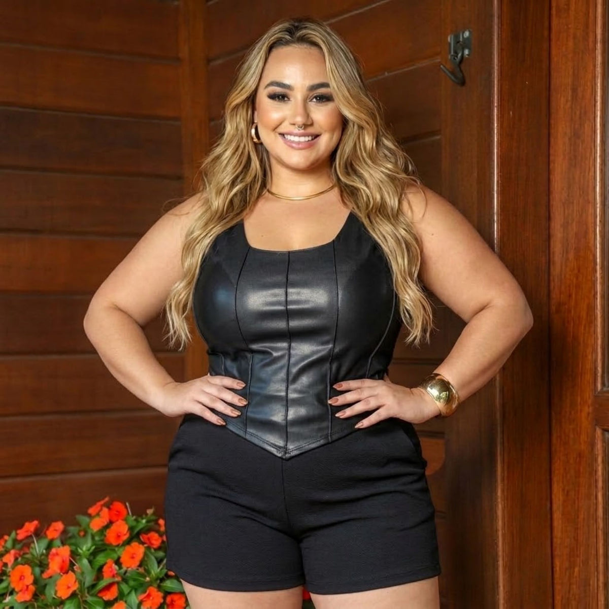 Cropped Corset Com Bojo Regata  Plus Size