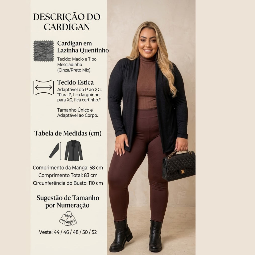 Maxi Cardigan Quentinho Lazinha Outono Inverno Plus Size