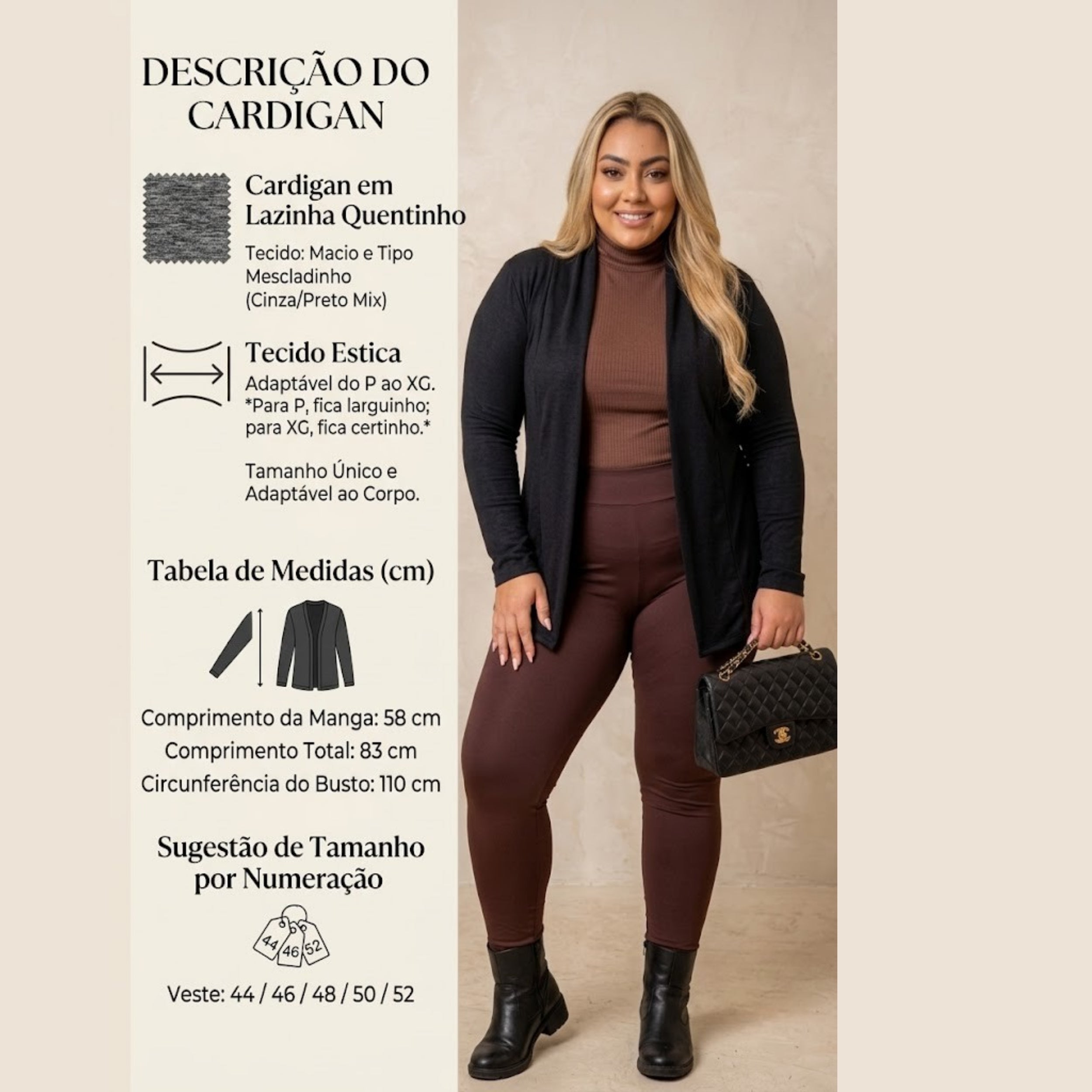 Maxi Cardigan Quentinho Lazinha Outono Inverno Plus Size