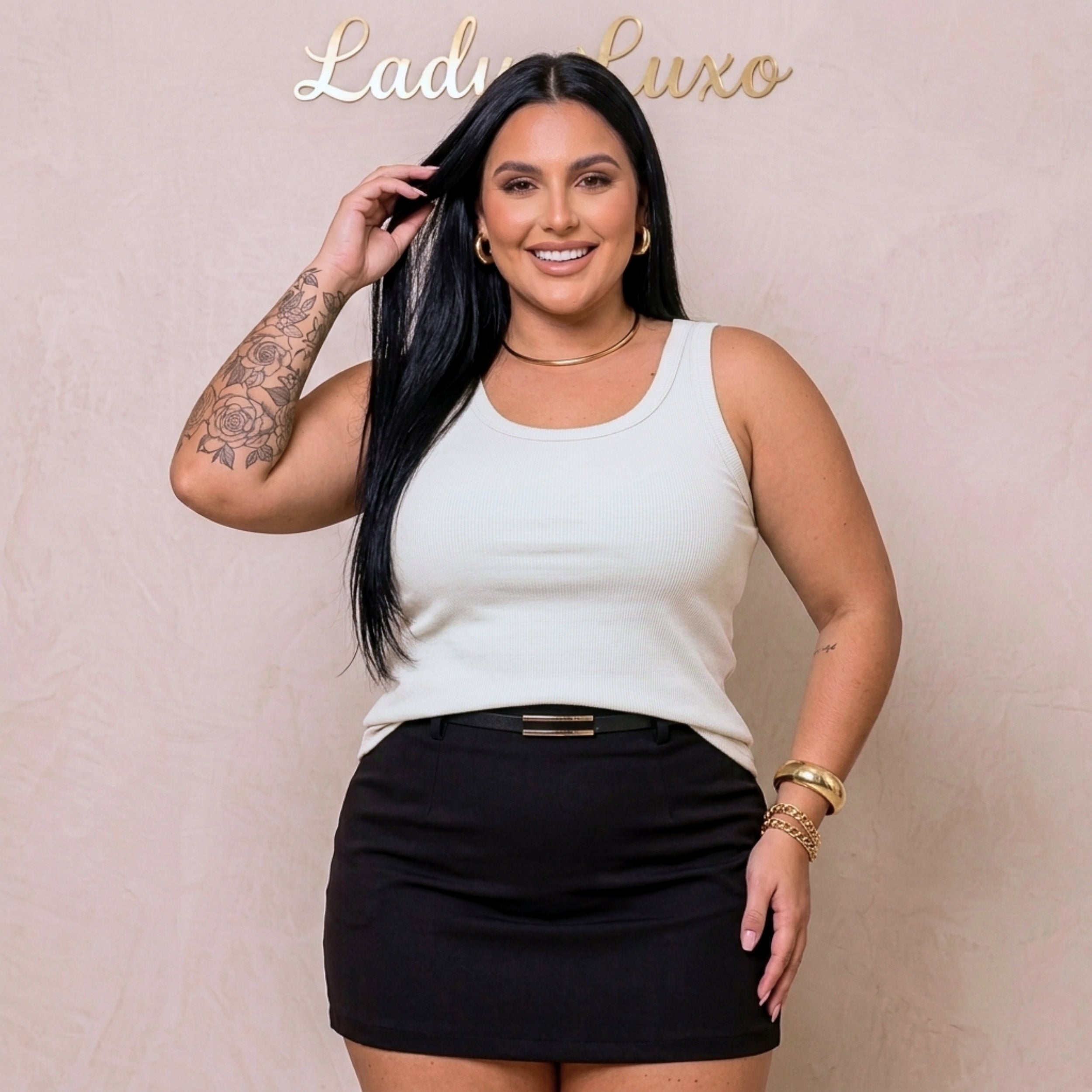 Blusa Regata Alça Fina Ribana Plus Size