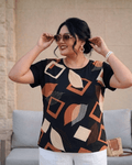 Blusa Crepinho Estampa Folhas Costas Malha