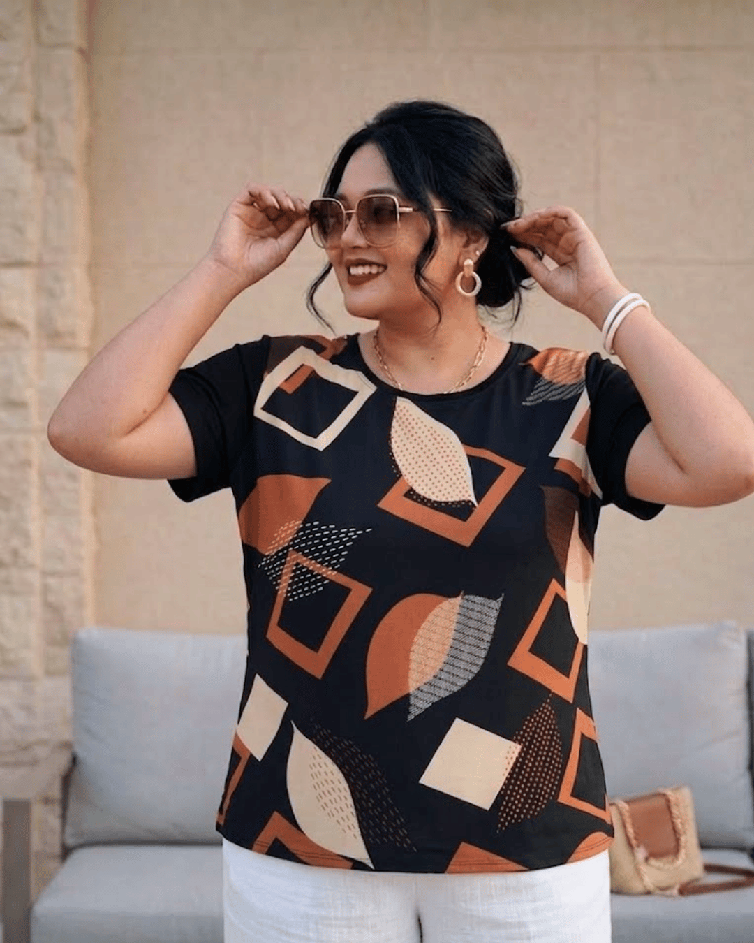 Blusa Crepinho Estampa Folhas Costas Malha