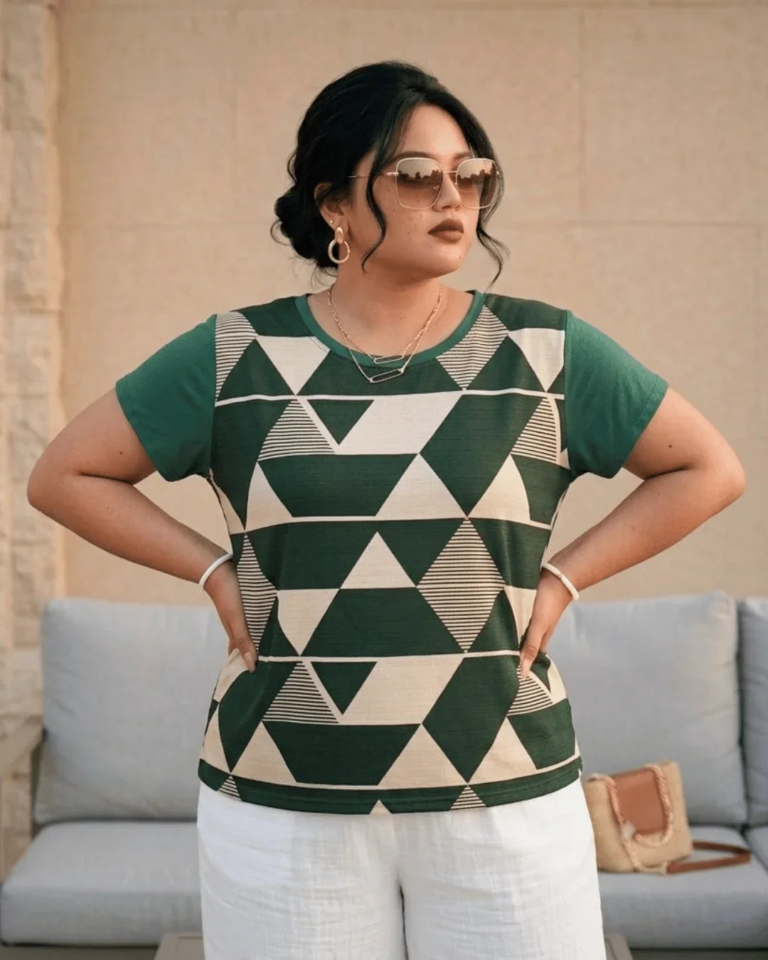 Blusa Crepinho Estampa Geometrica Costas Malha