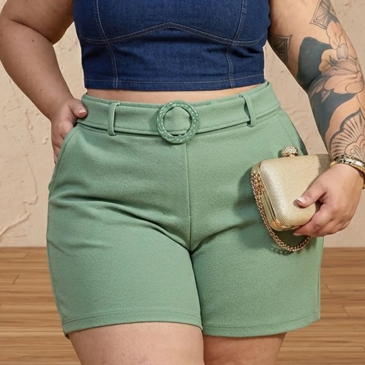 Shorts Malha Crepe Cinto Fivela - GG